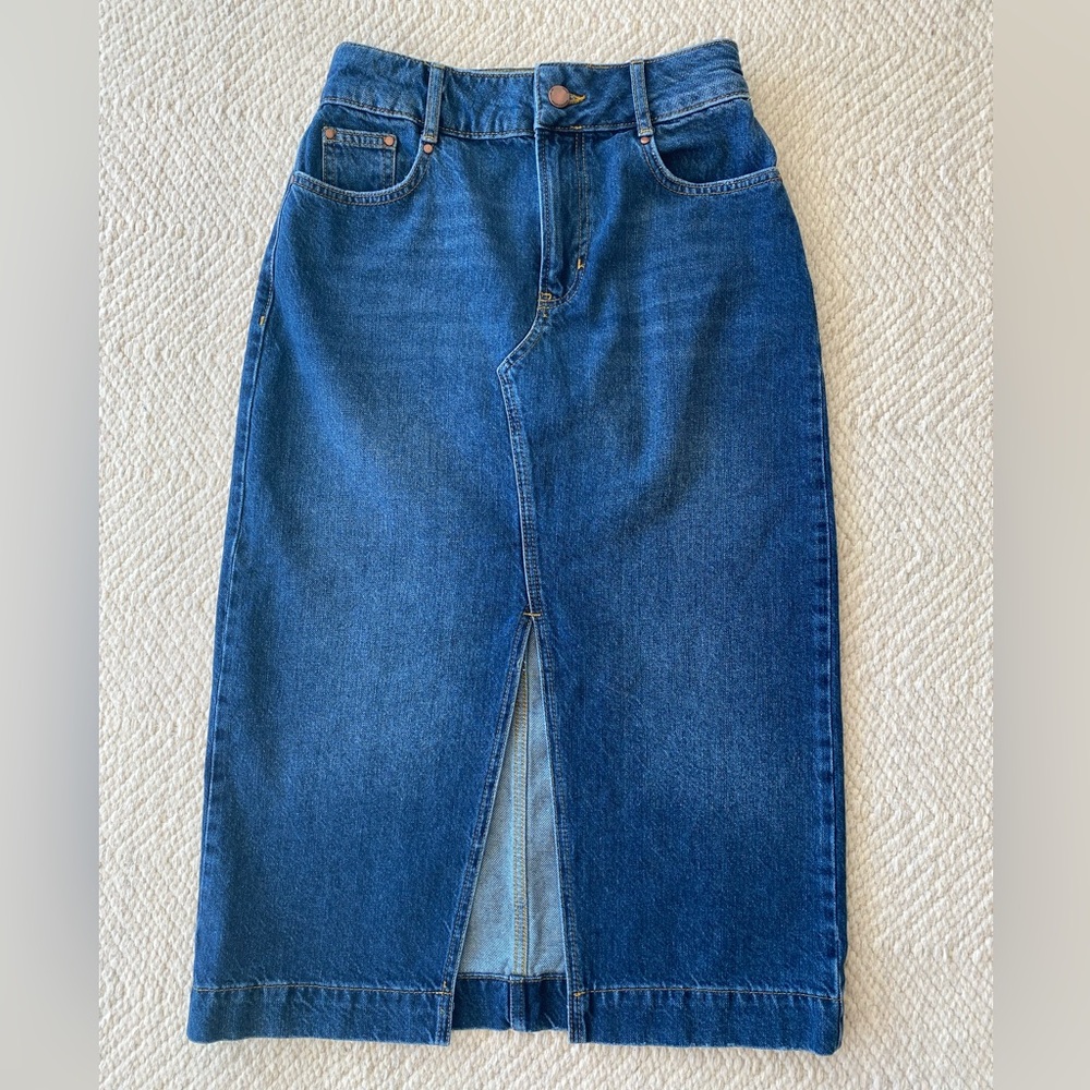 Boden Blue Denim Midi Skirt with Front Slit